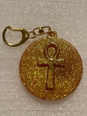 Gold Glitter Ankh Charm Keychain